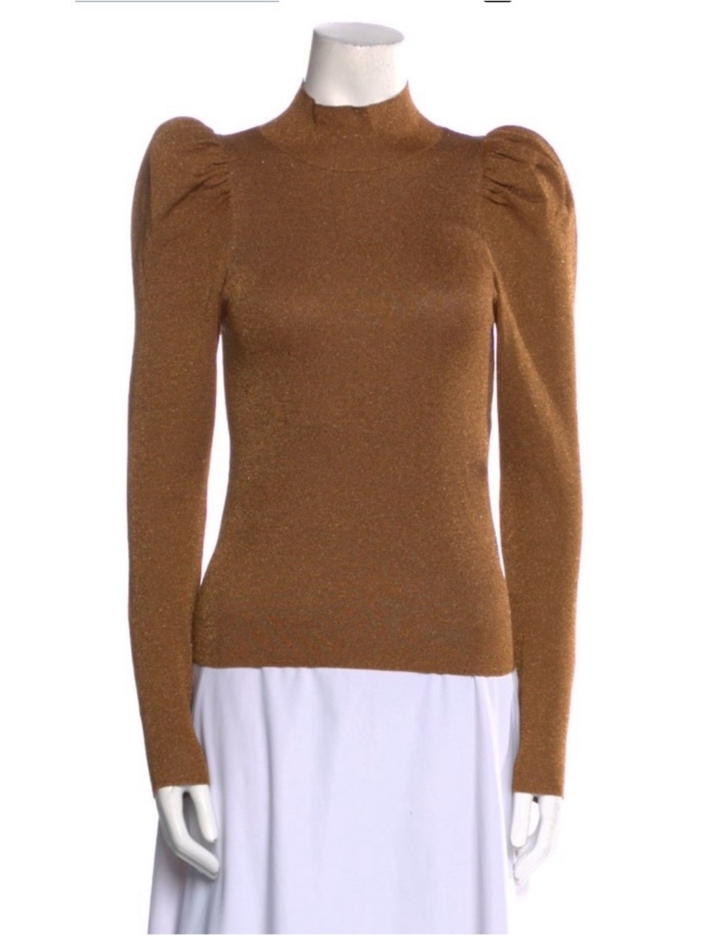 Alice + Olivia Metallic Puff-Shoulder Mock Neck Sweater - Brown